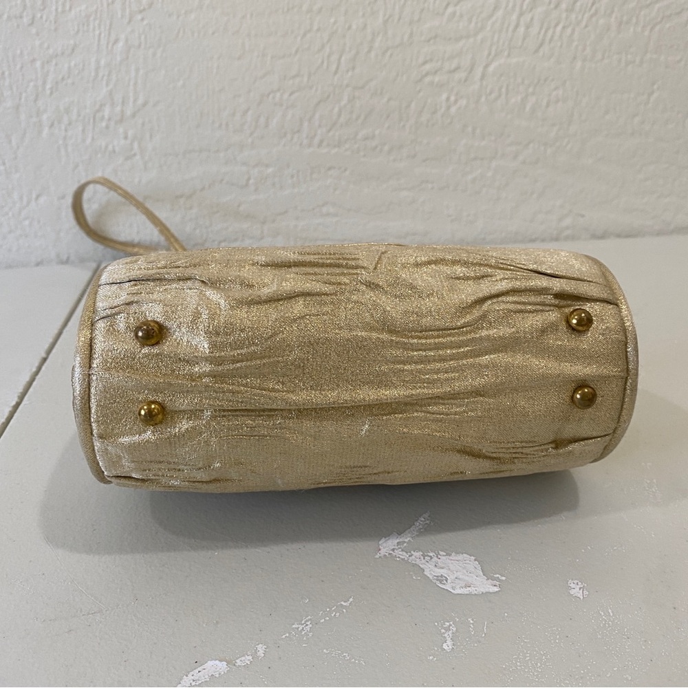 VINTAGE 1960s Lou Taylor gold ruched mini small cocktail bag w/ built in MIRROR - Picture 7 of 15